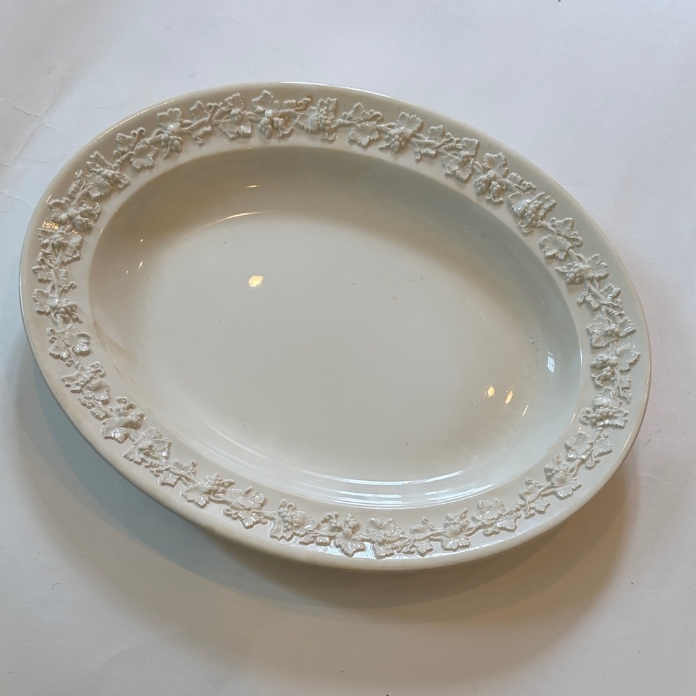 Wedgwood Queen's Ware Cream Floral Oval Platter 13 inches